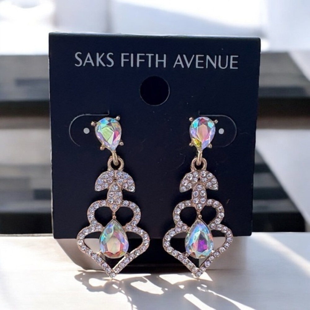 3/$40 Saks Fifth Avenue Gold and Silver Dangle Earrings Crystal Embellishments